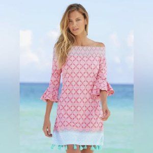 CABANA LIFE Coral Tides Off the Shoulder Dress XL NWOT